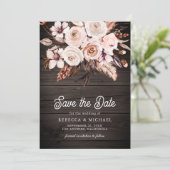 Boho Aardse Bloem Foto Houten Bruiloft Save The Date (Staand voorkant)