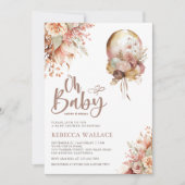 Boho Aardse Bloemen Ballon Meisje Baby shower Kaart (Voorkant)