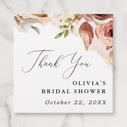 Boho Aardse Bloemen Bruiloft - Herfst Bloemen Bedankjes Labels (Voorkant)