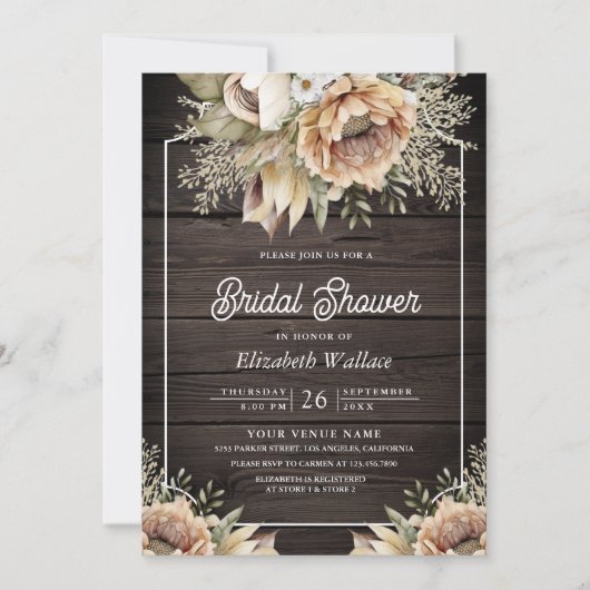 Boho Aardse Bloemen Taupe Foto Hout Vrijgezellenfe Kaart (Voorkant)