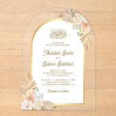 Boho Aardse Bloemenboog Moslim bruiloft Acryl Uitnodigingen (Voorkant)