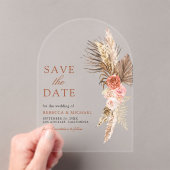 Boho Aardse Bloemenpampas Trouwen Save the Date Acryl Uitnodigingen (Insitu (Draagbaar))