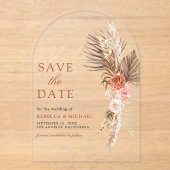 Boho Aardse Bloemenpampas Trouwen Save the Date Acryl Uitnodigingen (Voorkant)