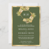 Boho Aardse Bloemige Olijfgroene QR Code Trouwen Kaart (Voorkant)