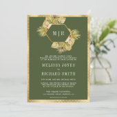 Boho Aardse Bloemige Olijfgroene QR Code Trouwen Kaart (Staand voorkant)