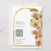 Boho Aardse Bloemige Olijfgroene QR Code Trouwen Kaart (Achterkant)