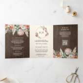 Boho Aardse Bloemige Pampas Hout QR Code Trouwen Drieluik Uitnodiging (Binnen)