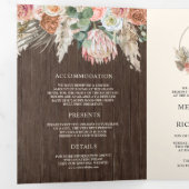 Boho Aardse Bloemige Pampas Hout QR Code Trouwen Drieluik Uitnodiging (Binnenzijde eerst)