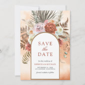 Boho Aardse Bloemige Terracotta Trouwfoto Save The Date (Voorkant)