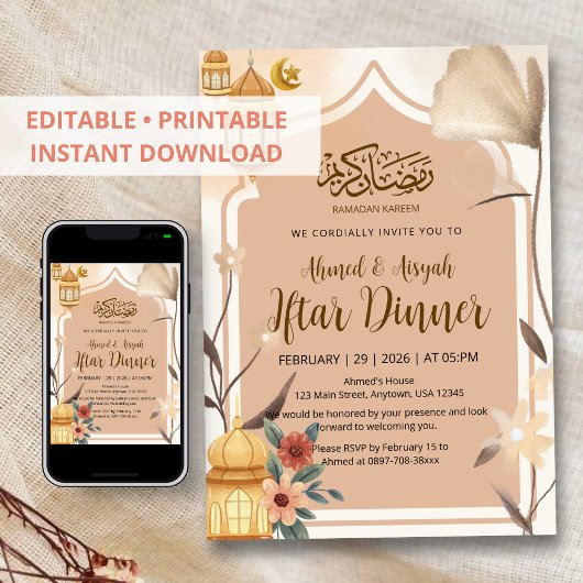 Boho Aardse Bloemrijke Iftar Uitnodiging
