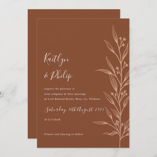 Boho aardse botanische elegante ivoor uitnodiging (Voorkant / Achterkant)