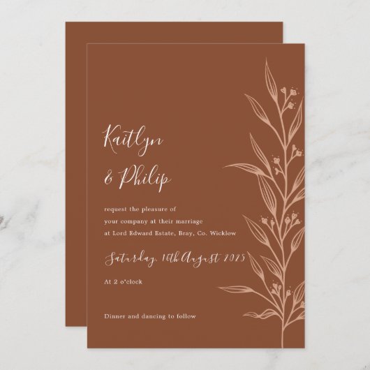 Boho aardse botanische elegante ivoor uitnodiging (Voorkant / Achterkant)