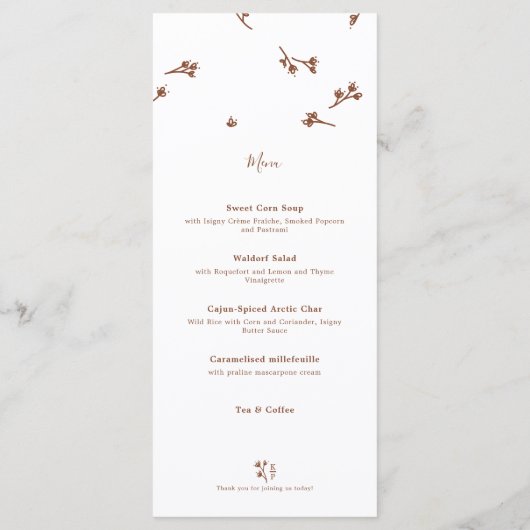 Boho aardse botanische elegante ivoren bruiloft menu (Achterkant)