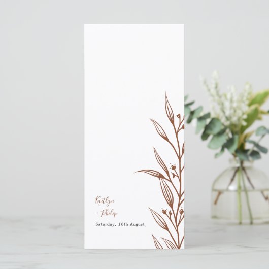 Boho aardse botanische elegante ivoren bruiloft menu (Staand voorkant)