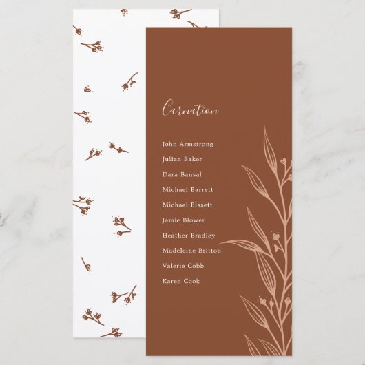 Boho aardse botanische elegante ivoren tafel plan (Voorkant / Achterkant)