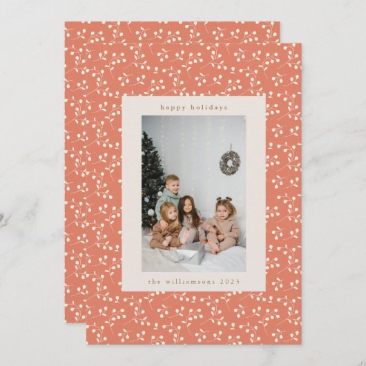 Boho Aardse Botanische Grens Custom Photo Feestdagenkaart (Voorkant / Achterkant)