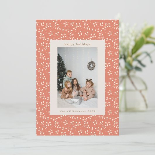 Boho Aardse Botanische Rand Aangepaste Foto  Feestdagenkaart (Staand voorkant)