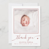 Boho Aardse Elegante Script Baby Shower Foto Bedankkaart (Voorkant)