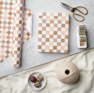 Boho aardse geruite schaakbord geruit meisjesachti cadeaupapier