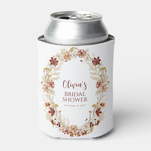 Boho Aardse Herfst Warme Bloemrijke Bruidsdouche O Blikjeskoeler (Blikje Voorkant)