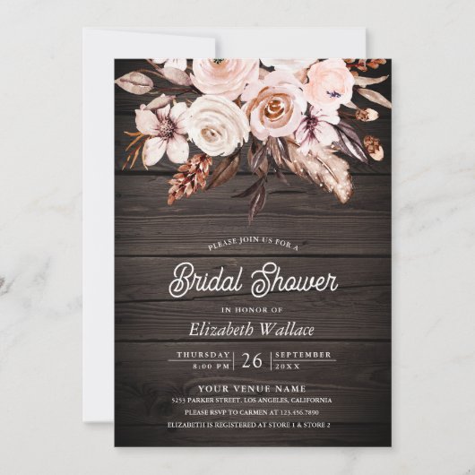 Boho Aardse Ivoor Bloemen Foto Hout Vrijgezellenfe Kaart (Voorkant)