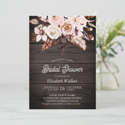 Boho Aardse Ivoor Bloemen Foto Hout Vrijgezellenfe Kaart (Staand voorkant)