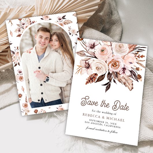 Boho Aardse Ivoren Bloem Foto Bruiloft Save The Date