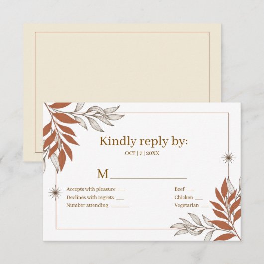 Boho Aardse Klei Blad Bruiloft RSVP Kaart (Voorkant / Achterkant)