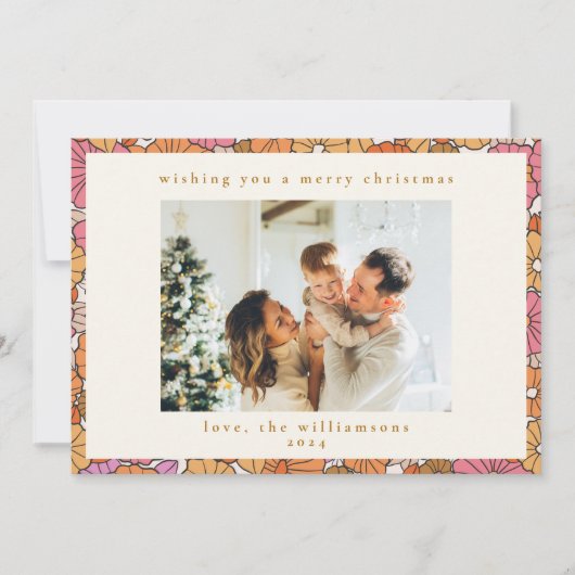 Boho Aardse Oker Oranje Bloem Kerst Foto Feestdagenkaart (Voorkant)