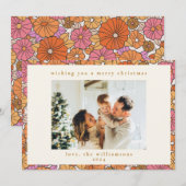 Boho Aardse Oker Oranje Bloem Kerst Foto Feestdagenkaart (Voorkant / Achterkant)