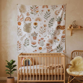 Boho Aardse Regenboog Botanische Kwekerij Muur Wandkleed