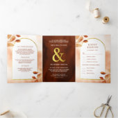 Boho aardse terracotta laat boog 3 in 1 bruiloft drieluik uitnodiging (Binnen)