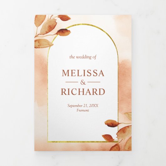 Boho aardse terracotta laat boog 3 in 1 bruiloft drieluik uitnodiging (Cover)