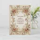 Boho aardse tinten klei bloemenbruiloft kaart (Staand voorkant)