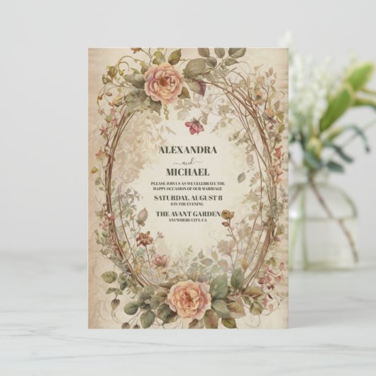 Boho aardse tinten klei Rozen bruiloft Kaart (Staand voorkant)