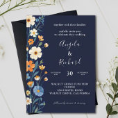 Boho Aardse Tonen Blauwe Bloem Fall Wedding Kaart