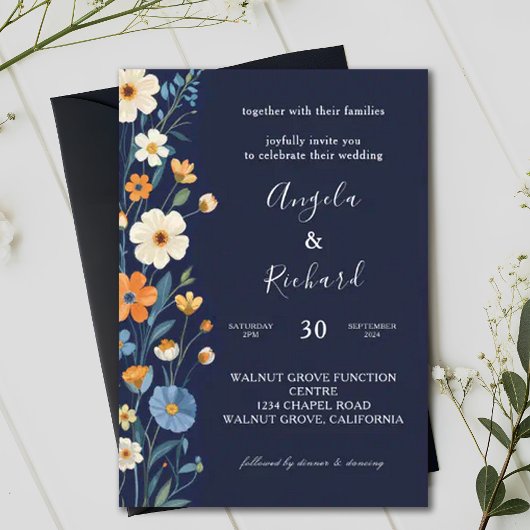 Boho Aardse Tonen Blauwe Bloem Fall Wedding Kaart