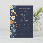 Boho Aardse Tonen Blauwe Bloem Fall Wedding Kaart (Staand voorkant)