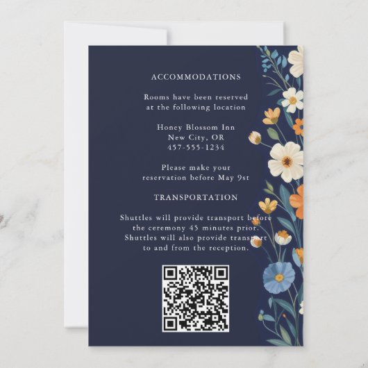 Boho Aardse Tonen Blauwe Bloem Fall Wedding Kaart (Achterkant)