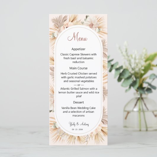Boho Aardse Zand Bloemstuk Ovale Boog Fijne Kunst Menu (Staand voorkant)