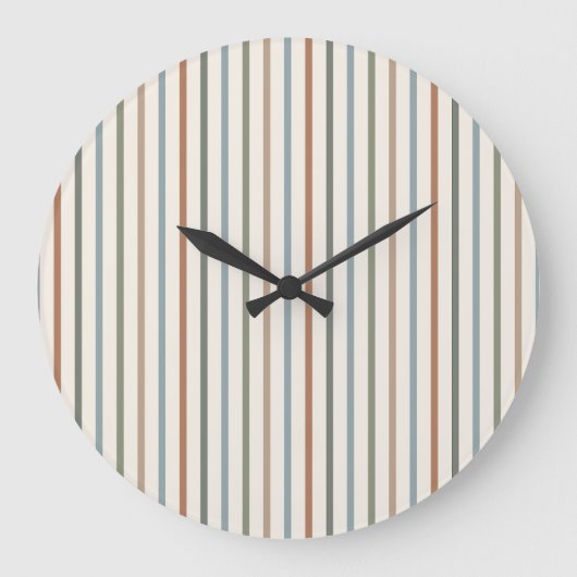 Boho Aardtint Verticale Strepen Minimalistisch Pat Grote Klok (Voorkant)