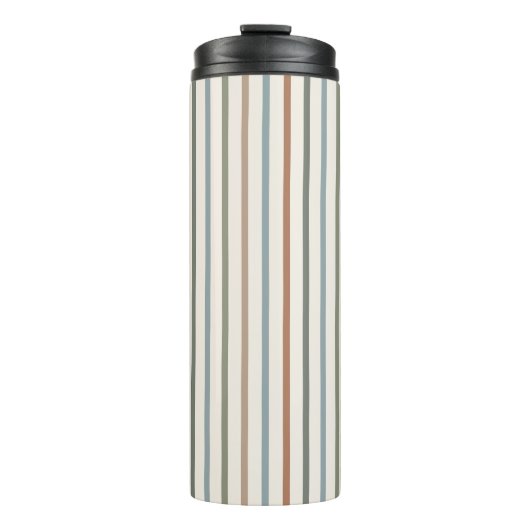 Boho Aardtint Verticale Strepen Minimalistisch Pat Thermosbeker (Voorkant)