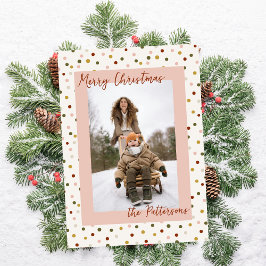 Boho Aardtinten Stippen Foto Kerstmis Feestdagenkaart