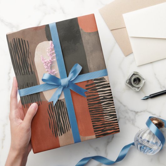 Boho Aardtinten Terracotta Abstract Patroon Cadeaupapier (Geschenken)