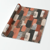 Boho Aardtinten Terracotta Abstract Patroon Cadeaupapier (Uitgerold)