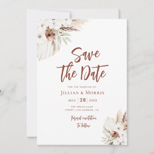 boho aardtone terracotta pampas behalve de datum kaart (Voorkant)