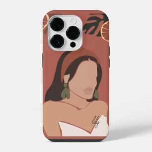 Boho Abstract Art Woman Illustration , Earthy Tone iPhone 14 Plus Hoesje
