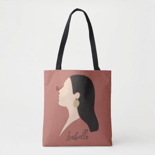 Boho Abstract Art Woman Illustration , Earthy Tone Tote Bag (Voorkant)