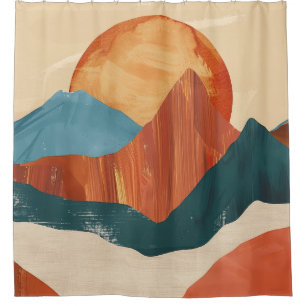 Boho Abstract berglandschap met zon Douchegordijn