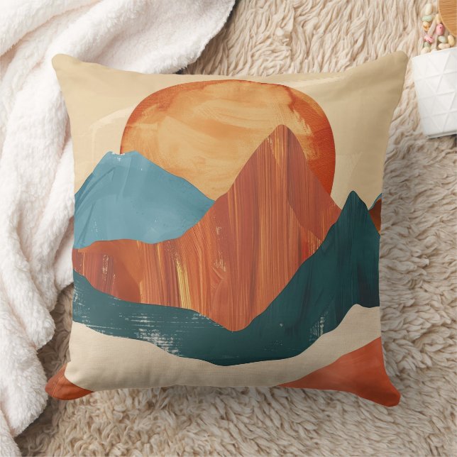 Boho Abstract berglandschap met zon Kussen (Deken)